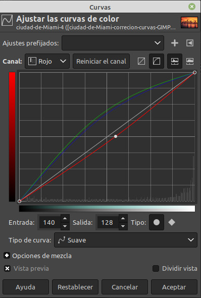 Corrección de colores con la herramienta Curvas de GIMP