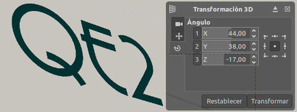 Texto 3D GIMP. 2- Transformación 3D de la capa de texto