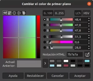 Cuadro de diálogo Cambiar el color de primer plano de GIMP